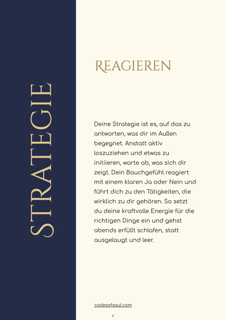 Seite aus einer Human Design Auswertung als PDF: die Strategie Reagieren